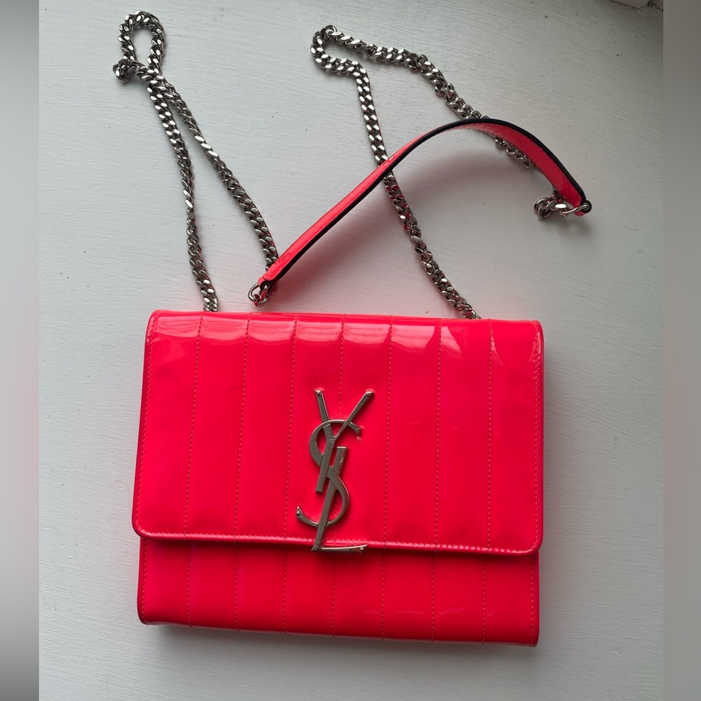 Authentic YSL NEON PINK “Vicky” Chain Wallet Crossbody